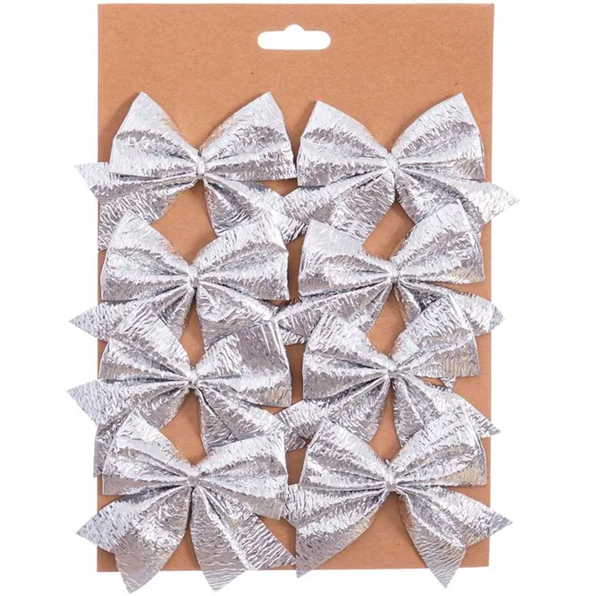 Set de 8 noeuds argentés pour décoration sapin de Noël 7.5cm, WADIGA