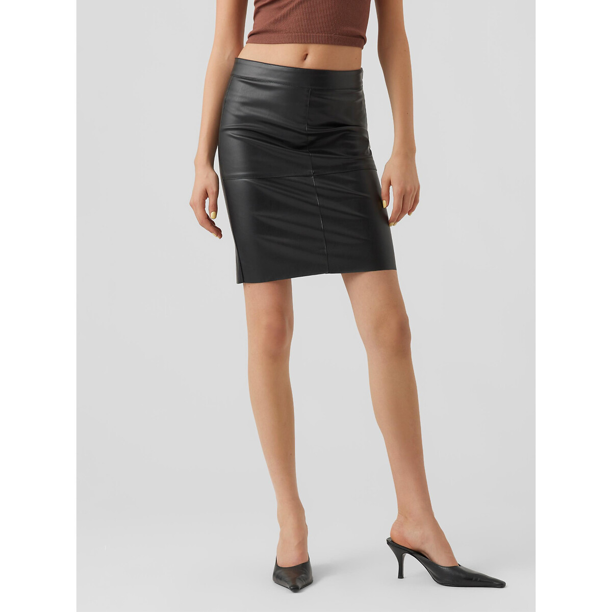 Image of Faux Leather Mini Skirt with High Waist