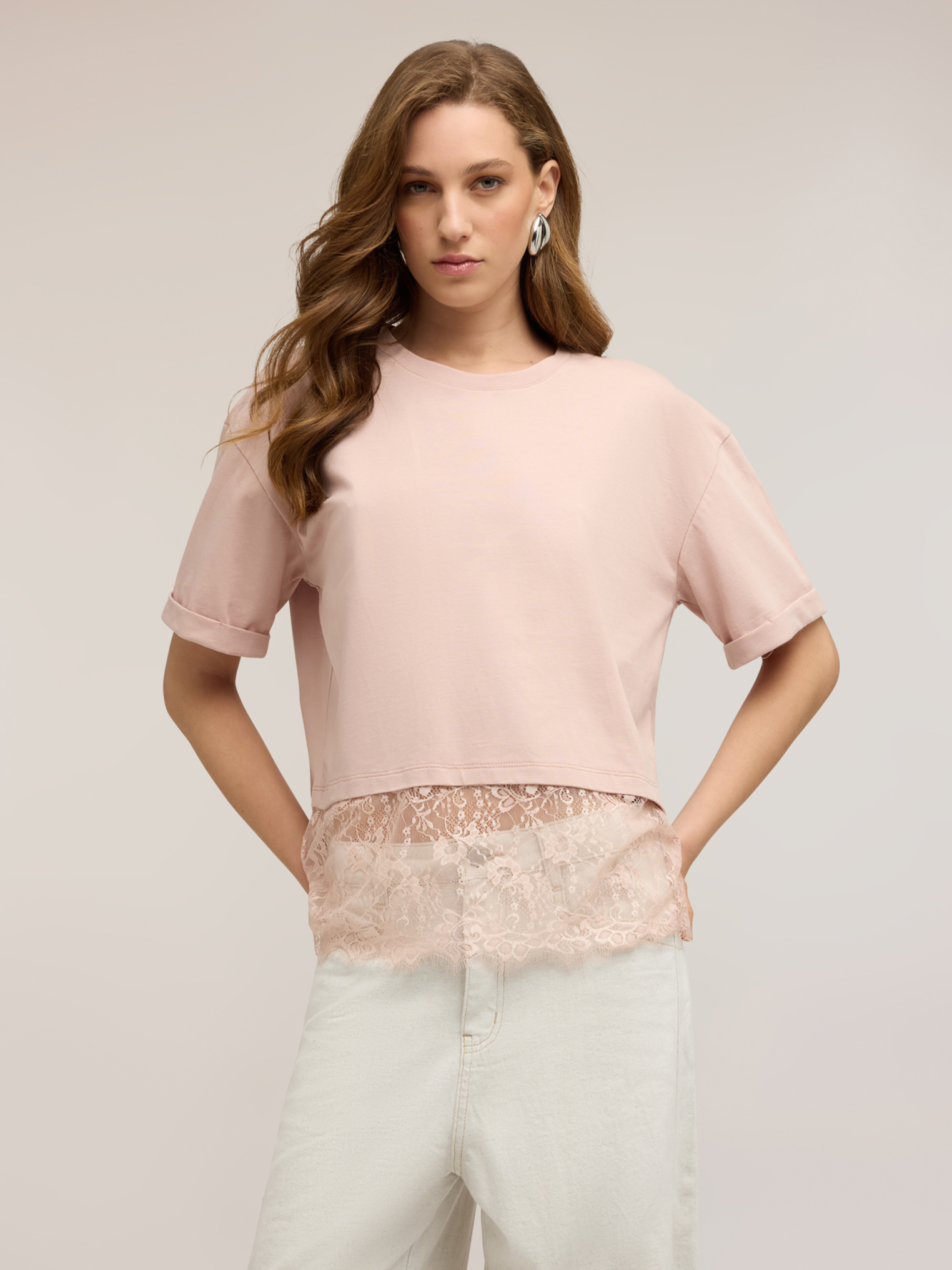 T-shirt avec insert en dentelle, MOTIVI