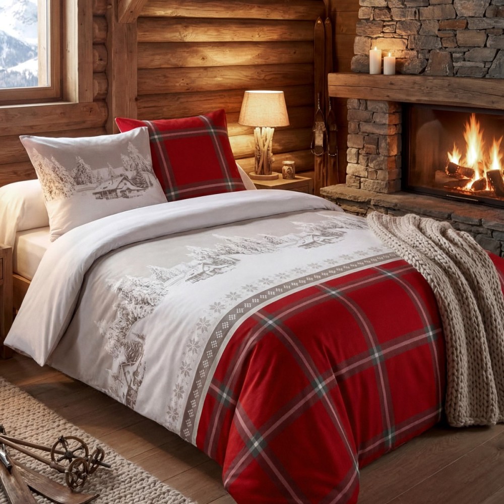 Housse de couette 100% coton 57fils finition rabat + 2 taies d’oreiller, DECORATIE