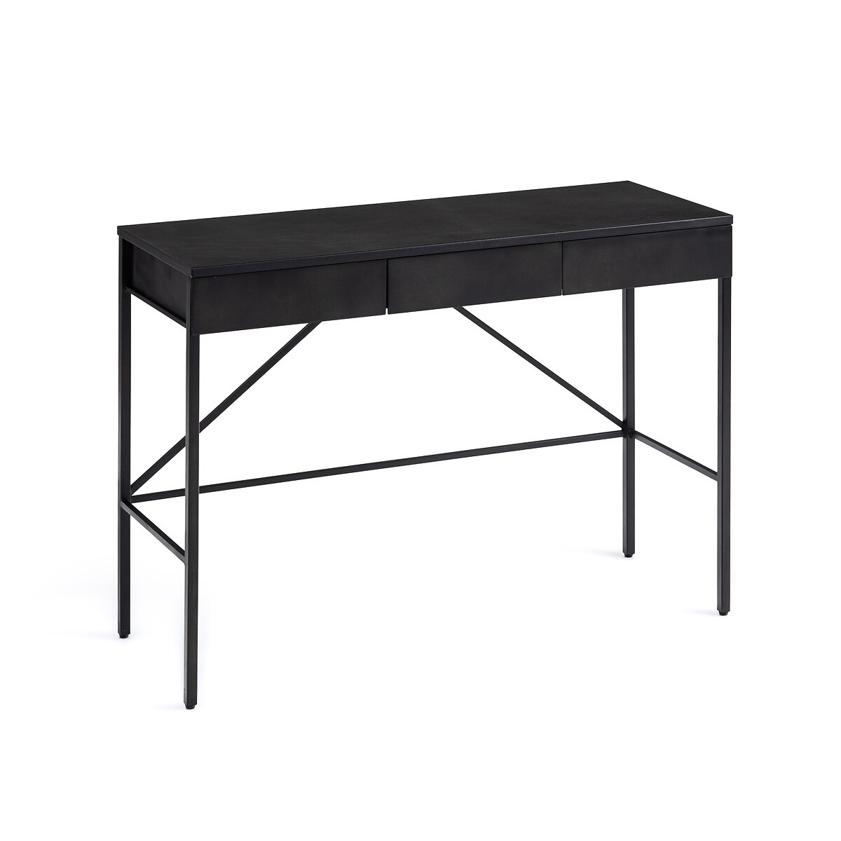 Febee Console Table With Leather Top, Black Leather Console Table