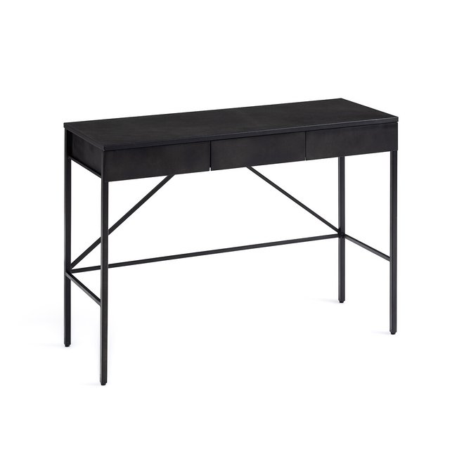 Febee Console Table with Leather Top, black leather, AM.PM