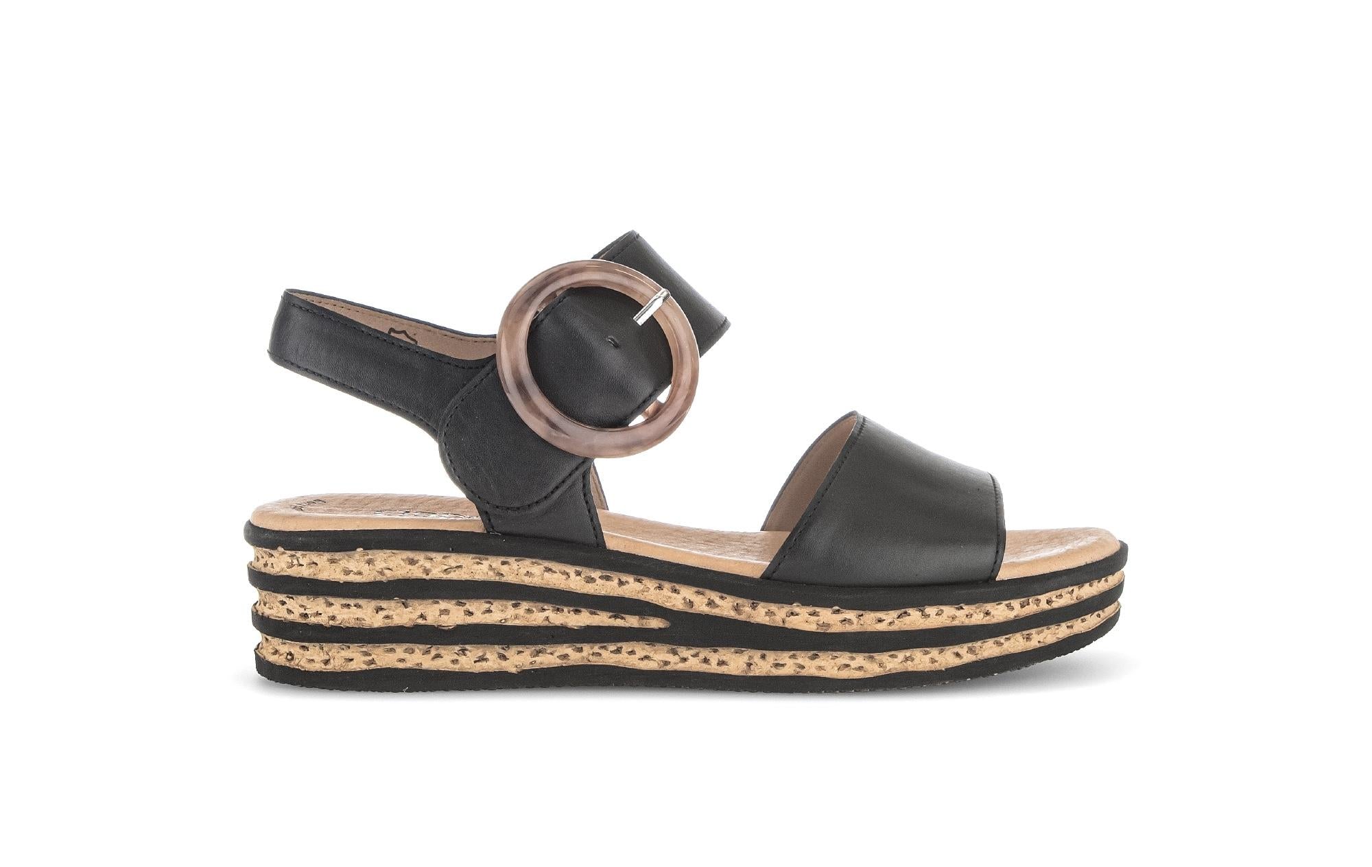 Sandales en cuir à talon compensé, GABOR