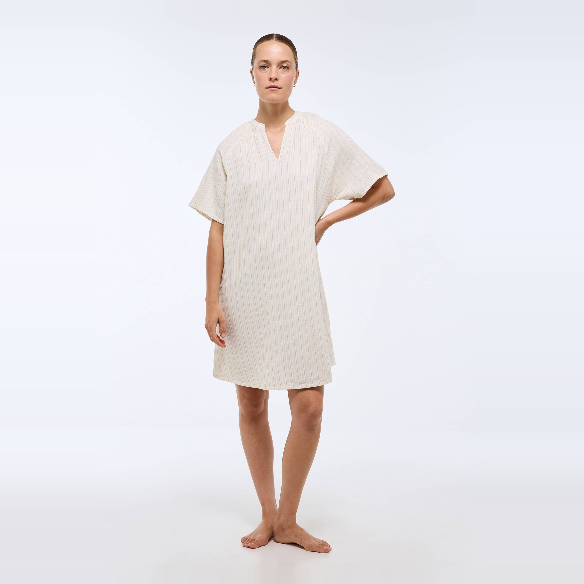 Chemise de nuit rayée en coton, MONOPRIX