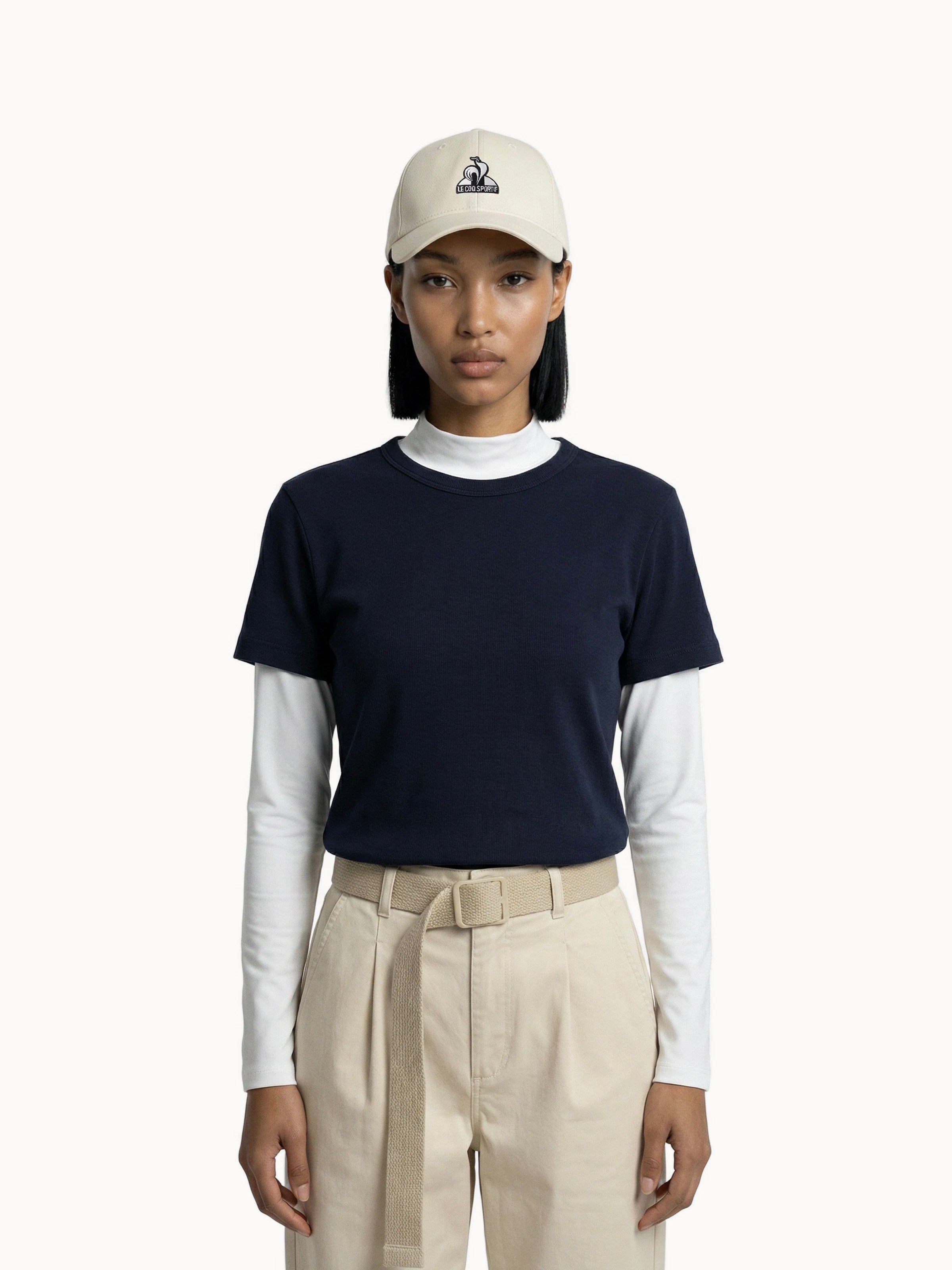 T-shirt crop Essentiel en jersey côtelé Essentiels ton/ton, LE COQ SPORTIF