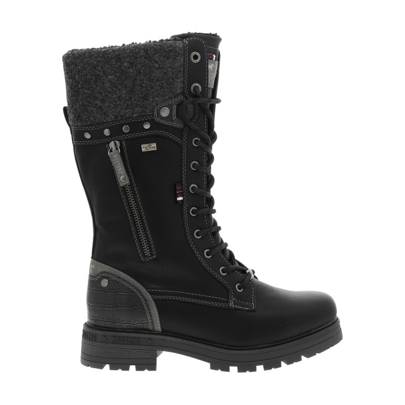 Bottes noires à talon décroché bas ornées d'une fermeture éclair décorative, MUSTANG