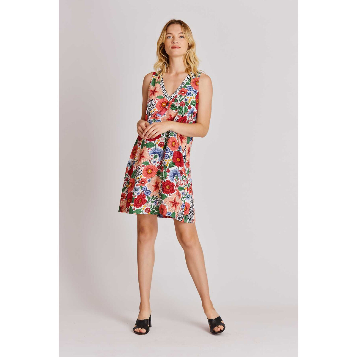 O-Neck Geometric Printed Loose Knee Length Beach Sundress Mosunx Clothing A line Mini Sleeveless Dresses Women 