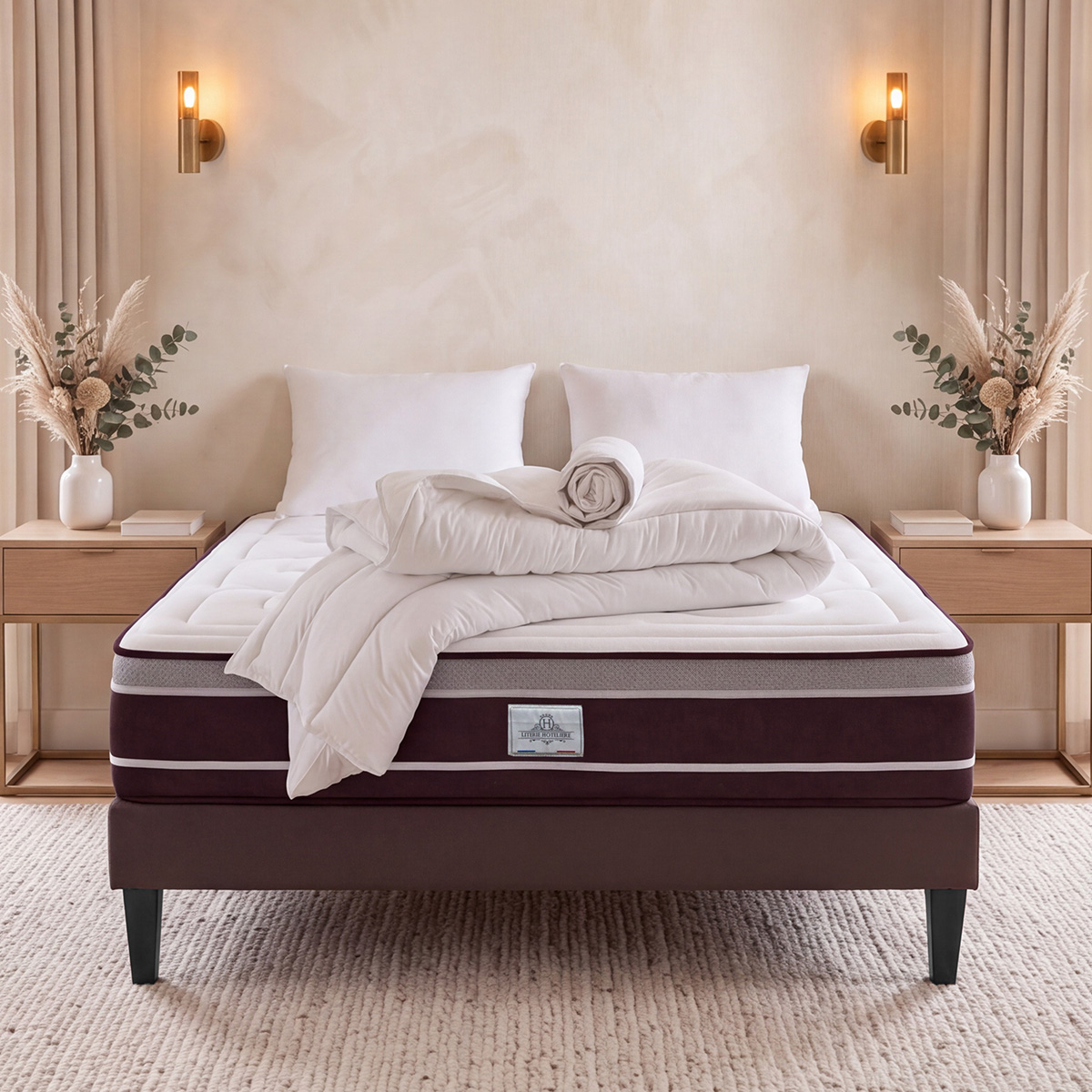 Pack Prêt à dormir DIVIN Matelas Ressorts ensachés + Sommier + Accessoires, HYPSOM