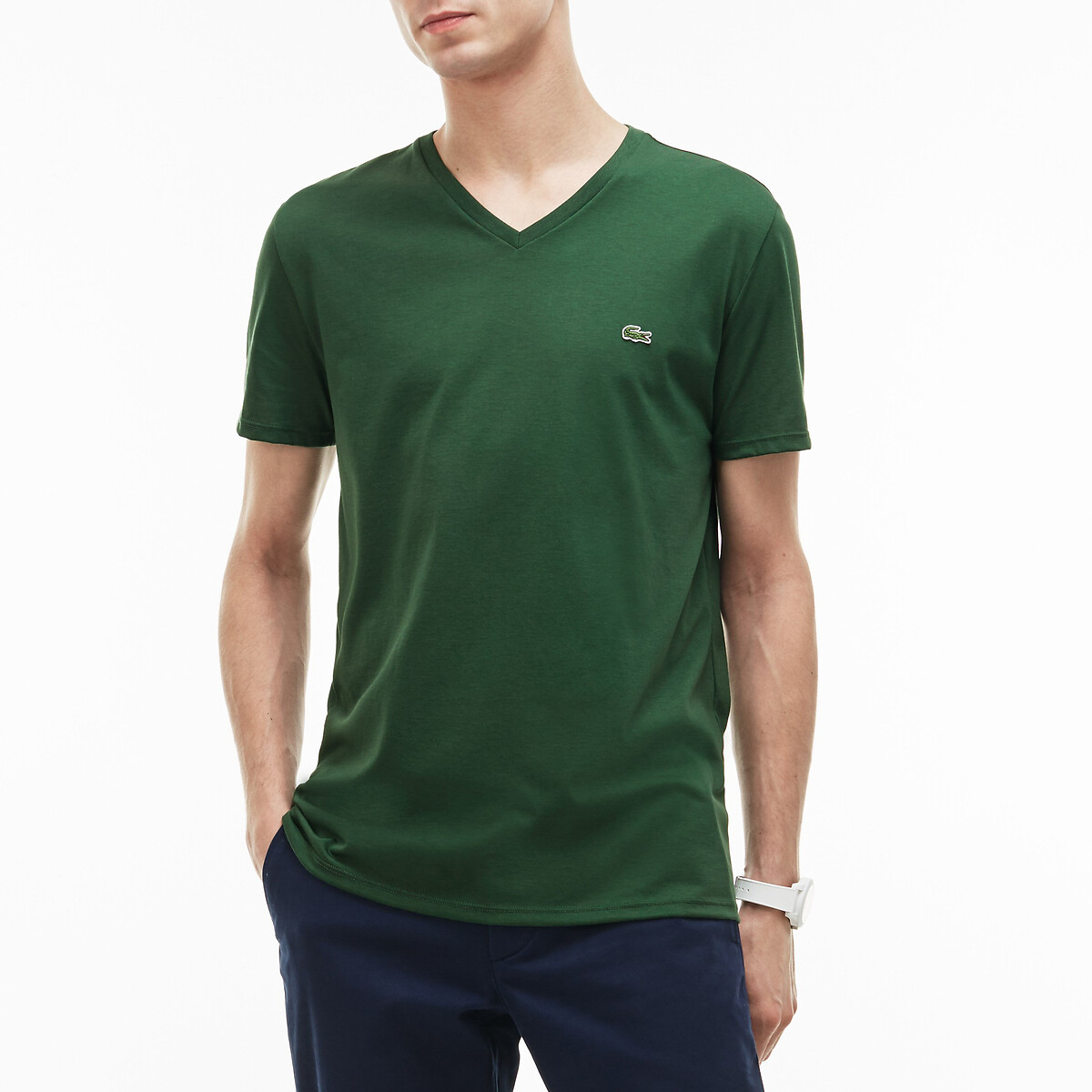 T-shirt mit v-ausschnitt, baumwolljersey grün Lacoste