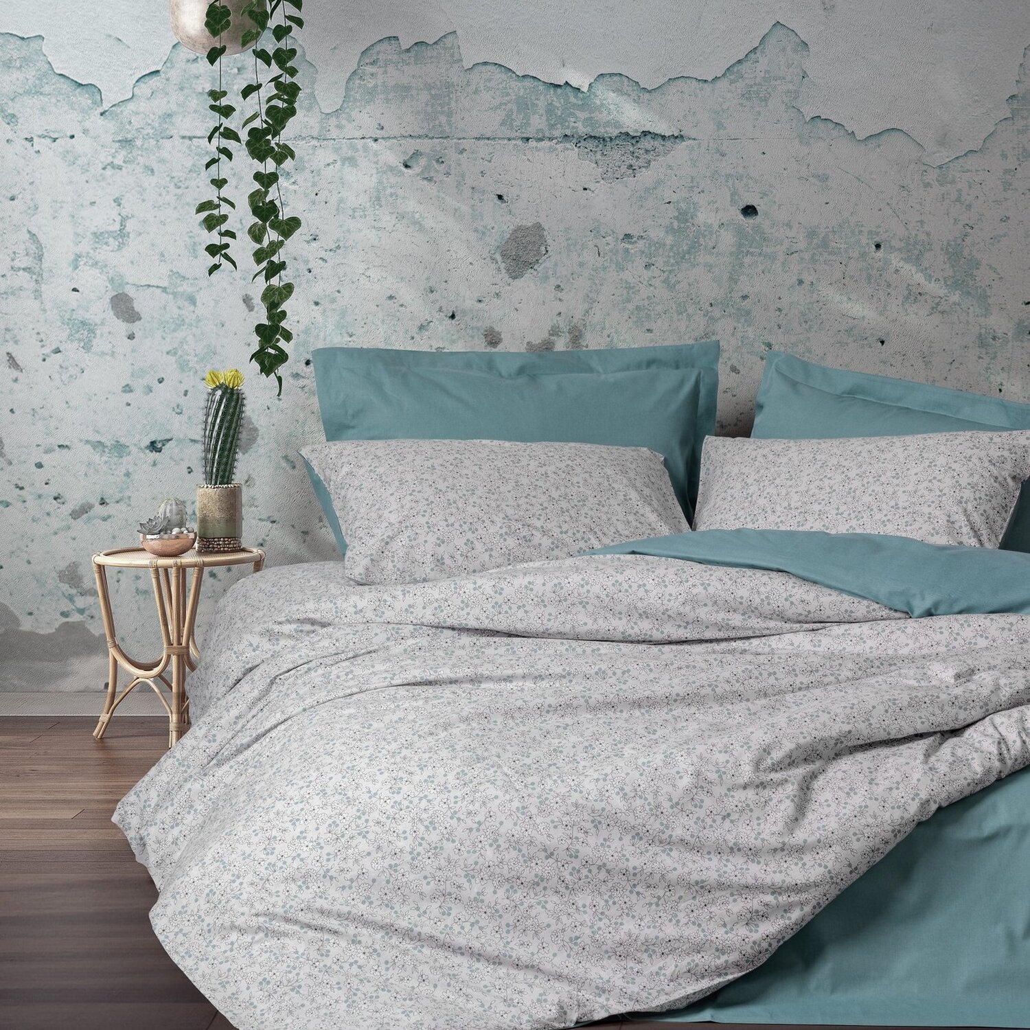 Parure housse de couette coton imprimée petites fleurs, June, C DESIGN HOME TEXTILE
