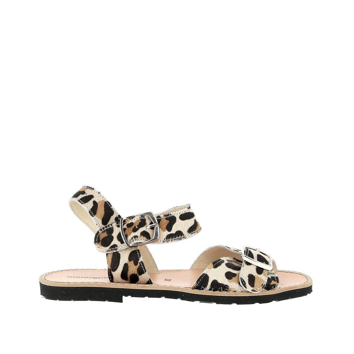 Avarca Boucle Leopard Sandals with Flat Heel in Leather