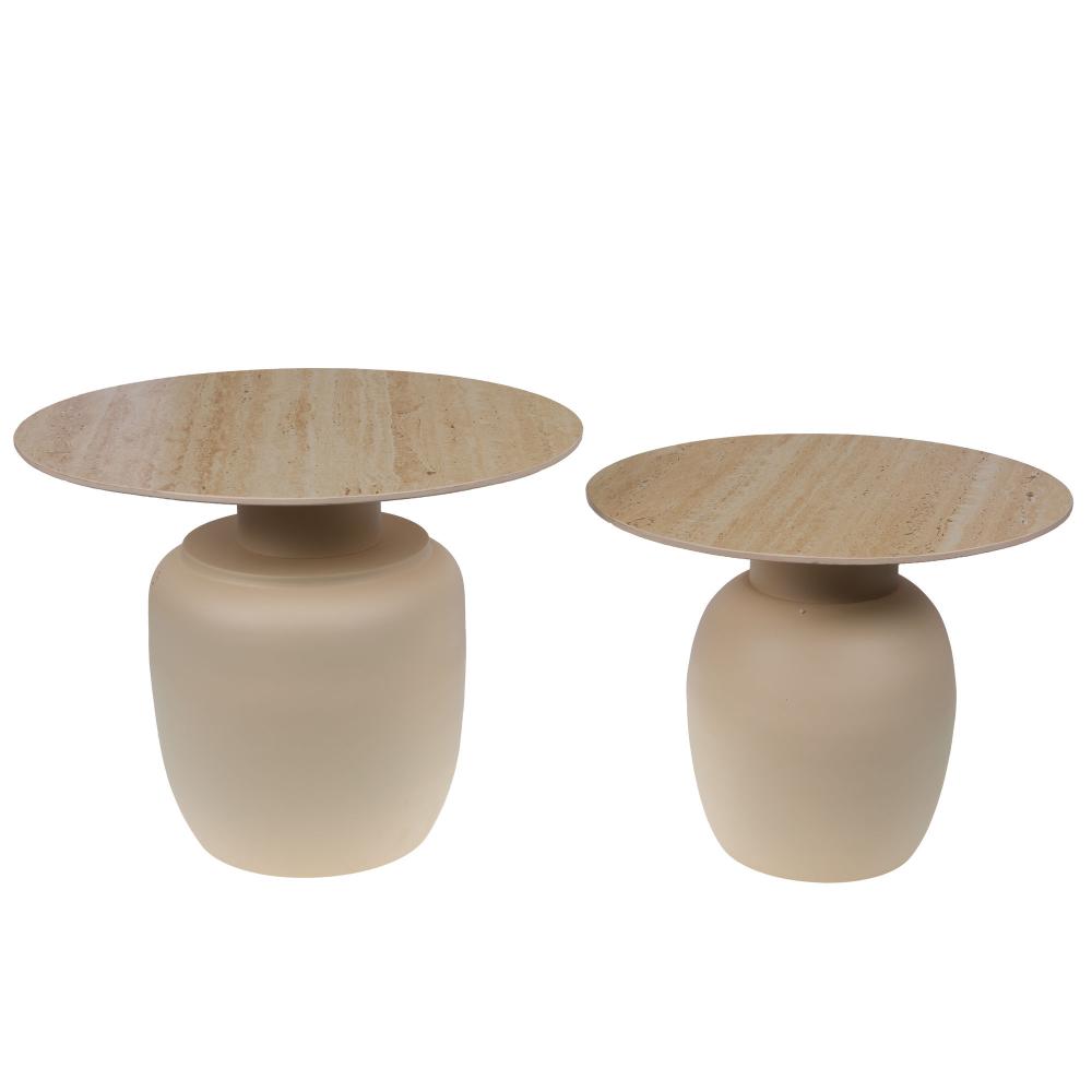 Lot de 2 bouts de canapé ronds en céramique et métal Blanca, AMADEUS