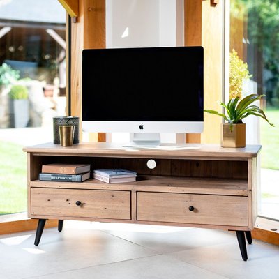 Meuble TV en bois recyclé naturel 1 niche et 2 tiroirs style campagne 120 cm SALERNE PIER IMPORT