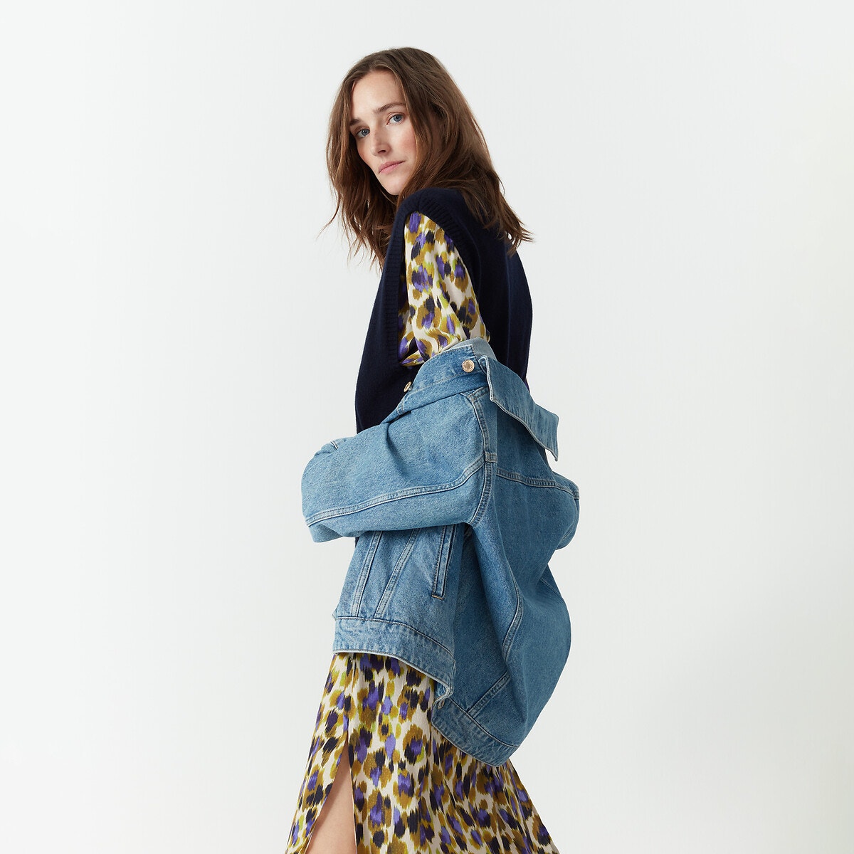 Veste en denim coupe ample bleu double stone La Redoute