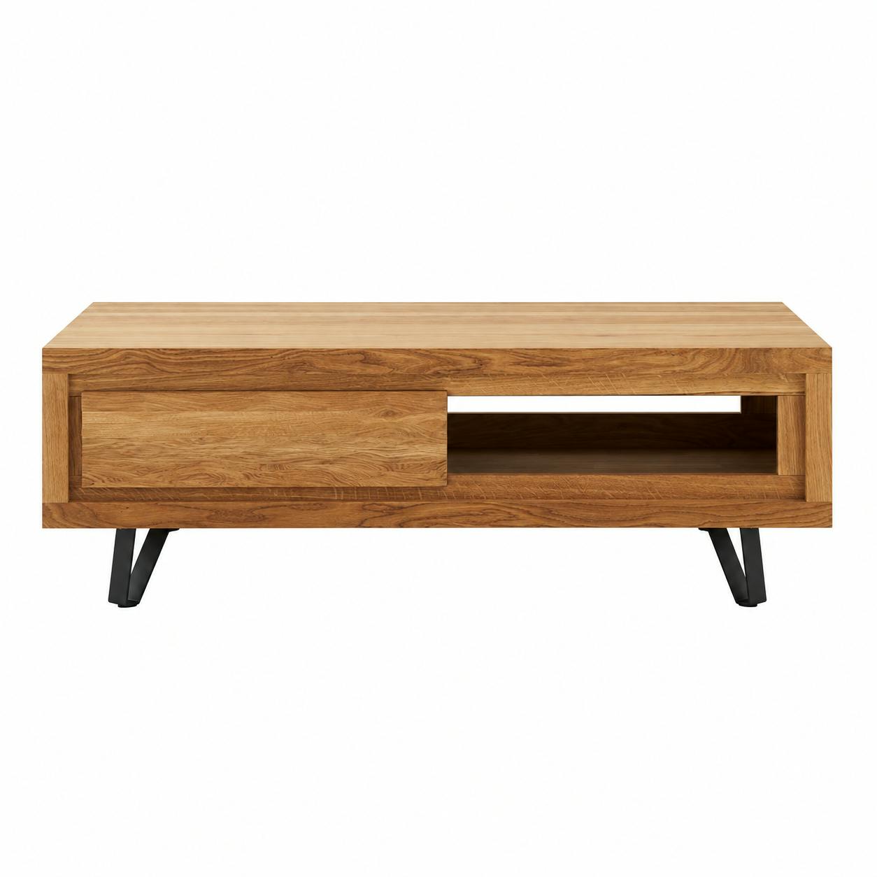 Table basse bois massif - 1 tiroir, frise décorative ROSETO, PIER IMPORT