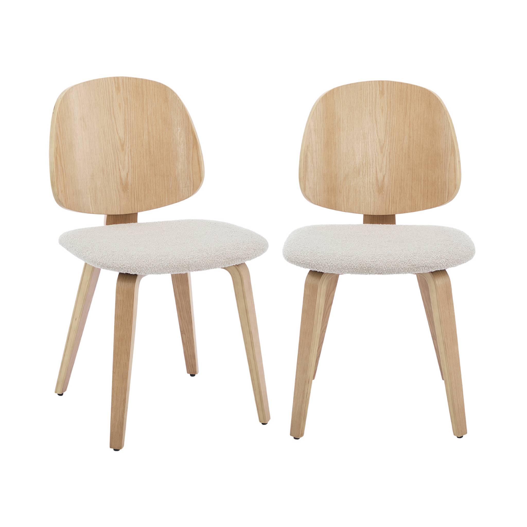 Chaise bois de peuplier courbé placage noyer et bouclette texturée (lot de 2) SOPHIA, SWEEEK