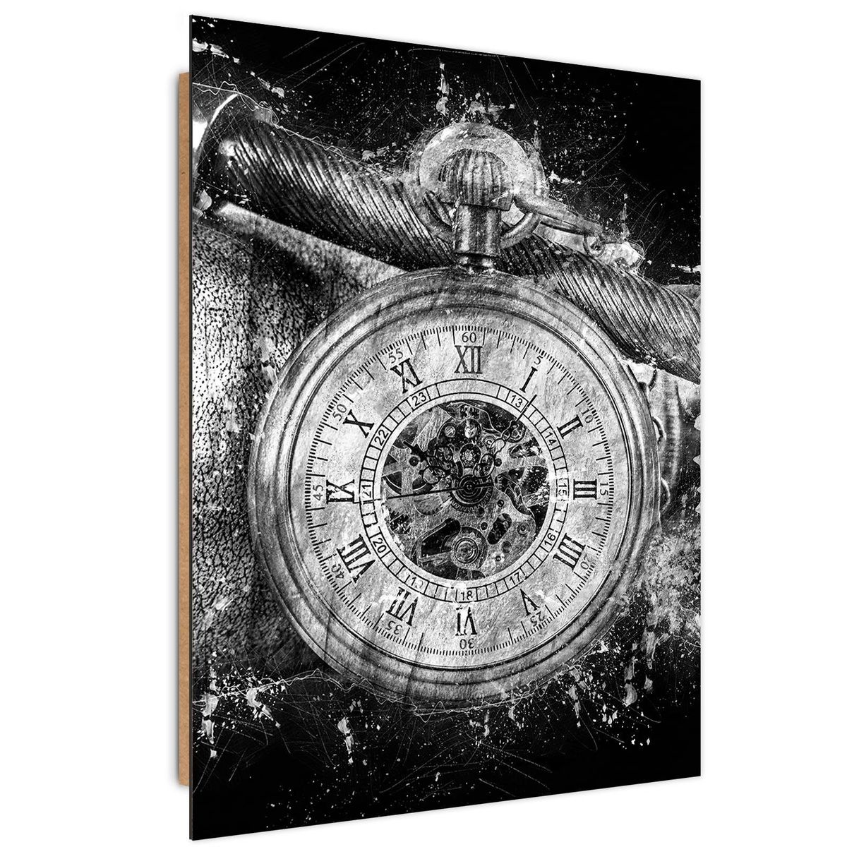 Tableau bois montre gousset Couleur noir blanc Recollection