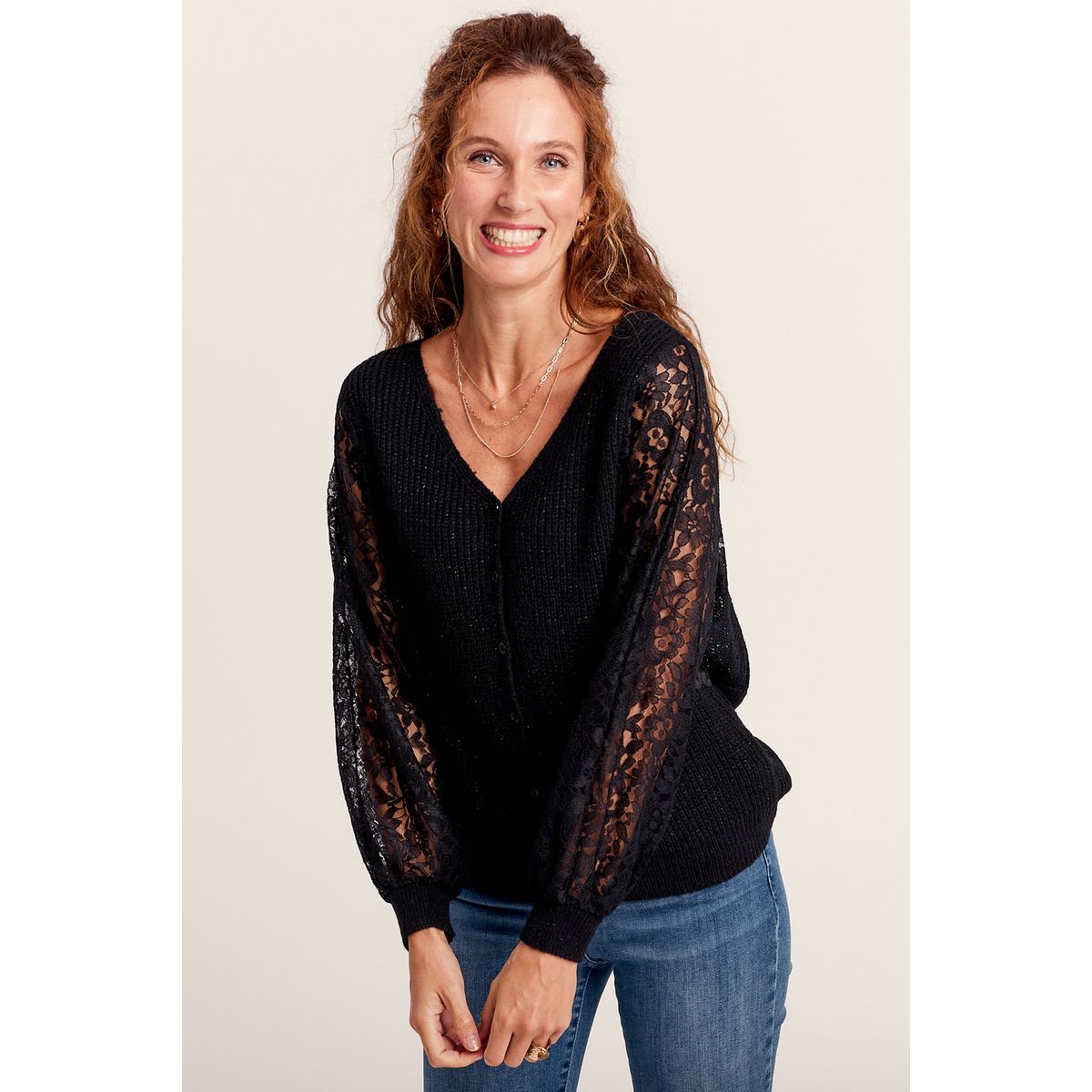 Cardigan dentelle noir La Redoute