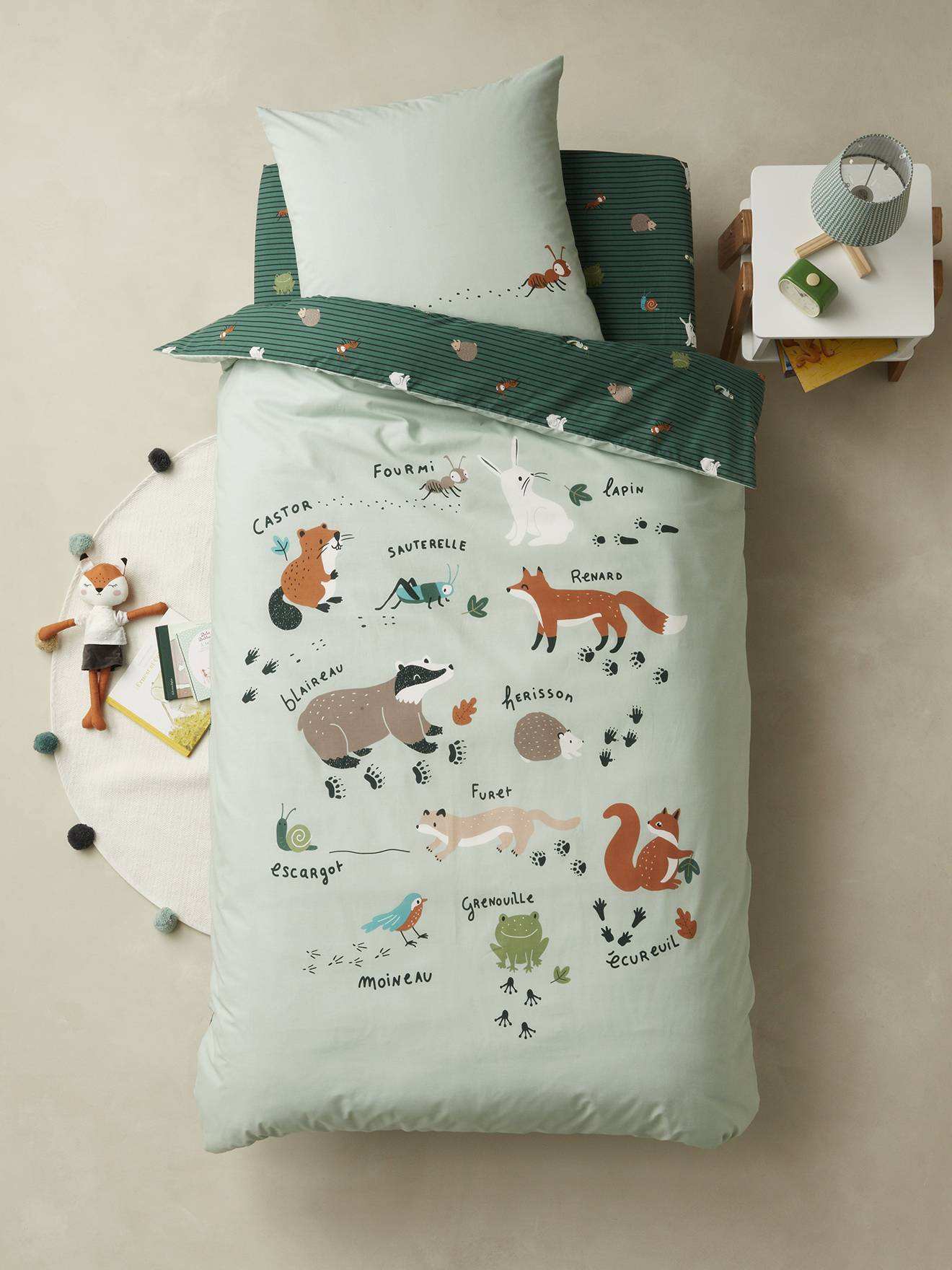 Pack housse de couette + taie d'oreiller en coton bio* CLASSE VERTE, VERTBAUDET