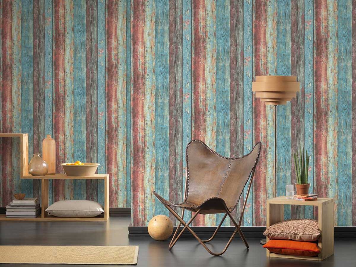 Papier Peint "Planches Used bleues", HOME MAISON