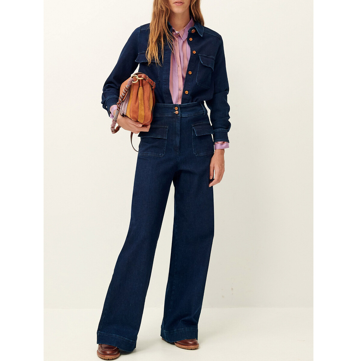 Manhattan wide leg trousers in cotton mix with patch pockets