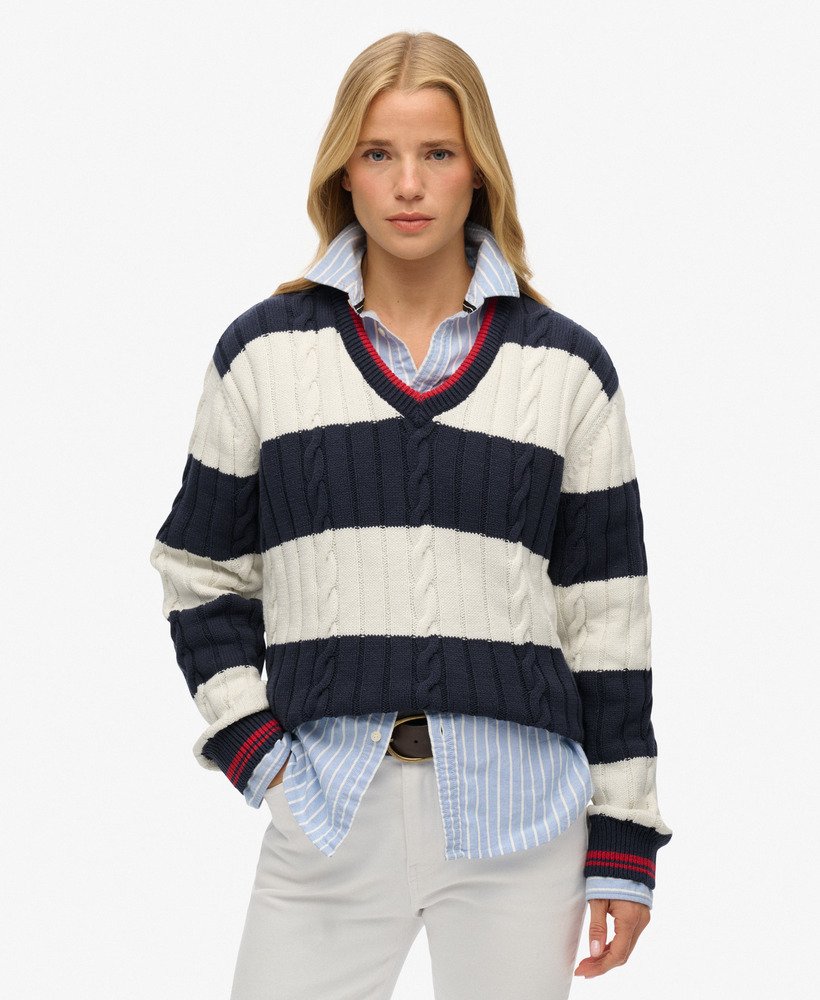 Pull oversize torsadé et rayé à col V, SUPERDRY