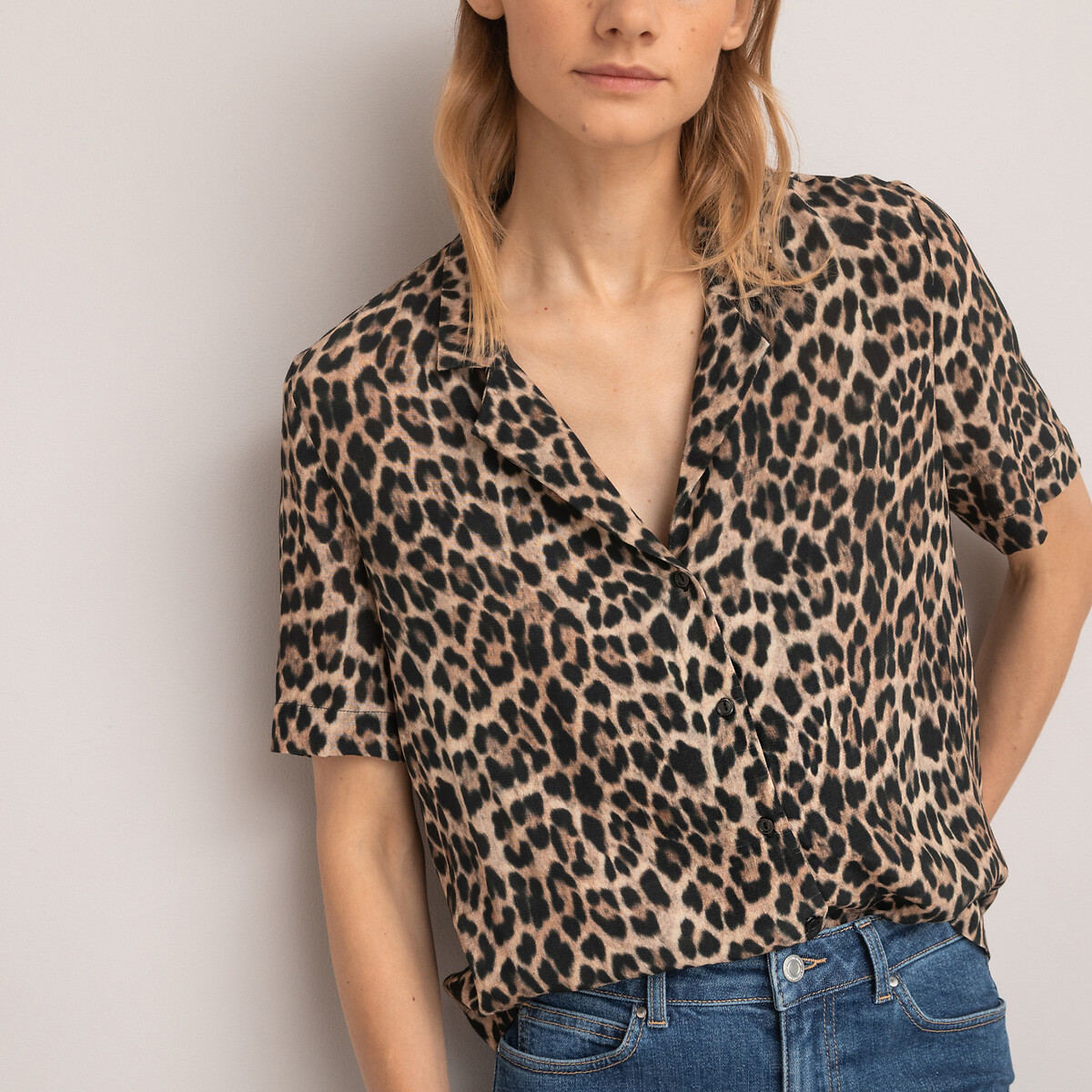 Animal Print Shirt with Short Sleeves