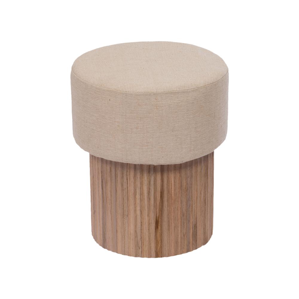 Tabouret en teck et tissu camel H45 cm, AMADEUS
