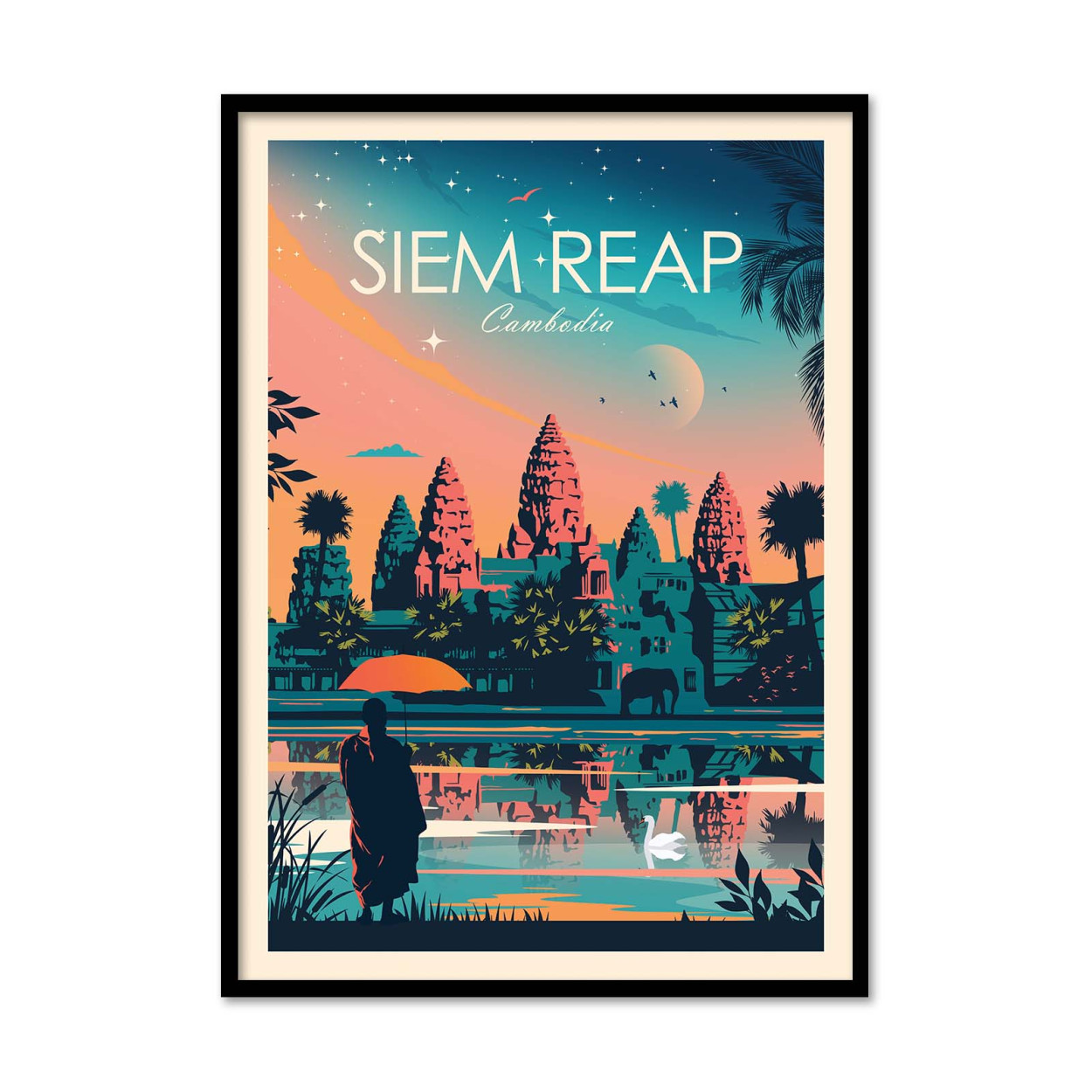 Affiche d’art et cadre noir 50 x 70 cm - Siem Reap - Studio Inception, WALL EDITIONS