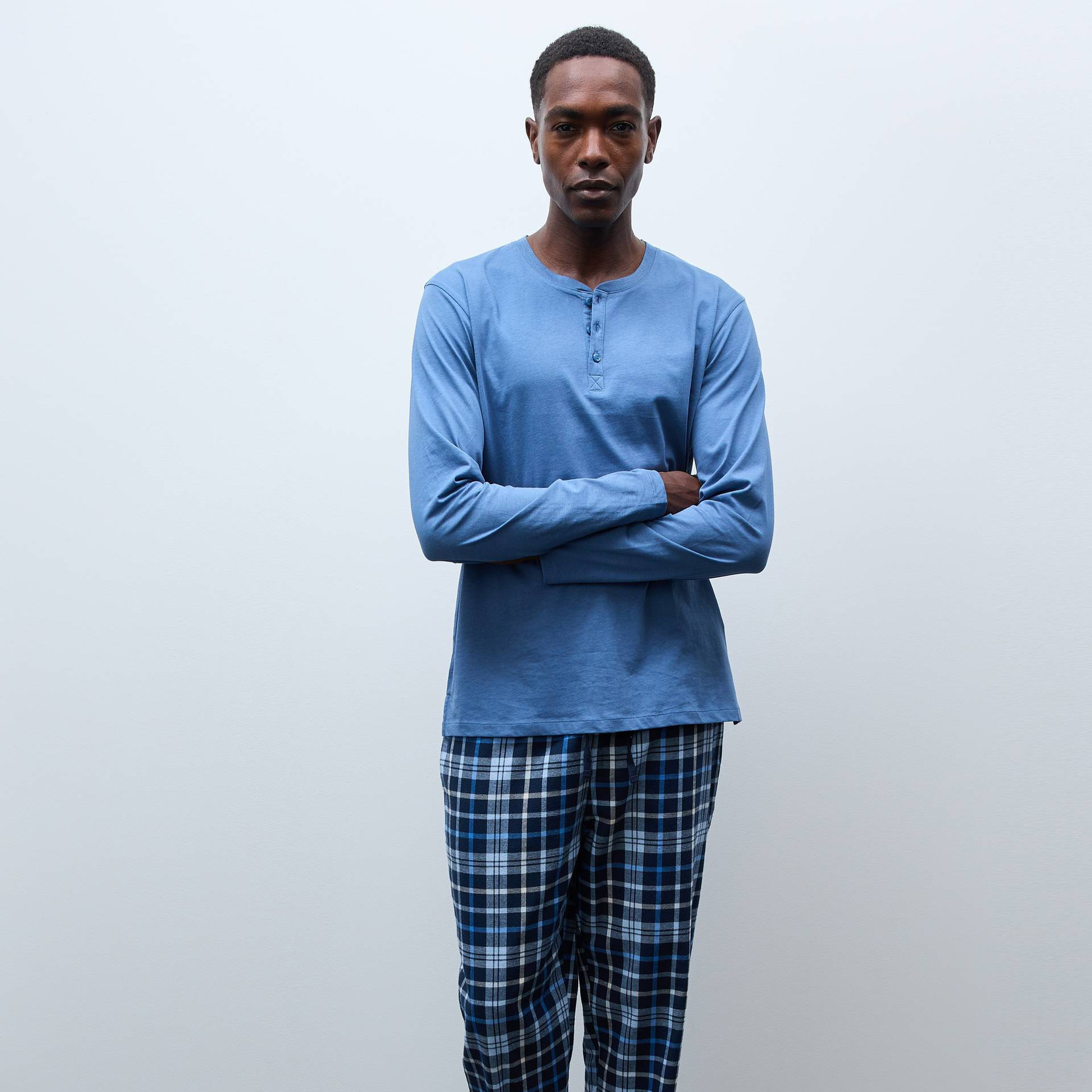 Pyjama manches longues en jersey et pantalon en flanelle en coton, MONOPRIX