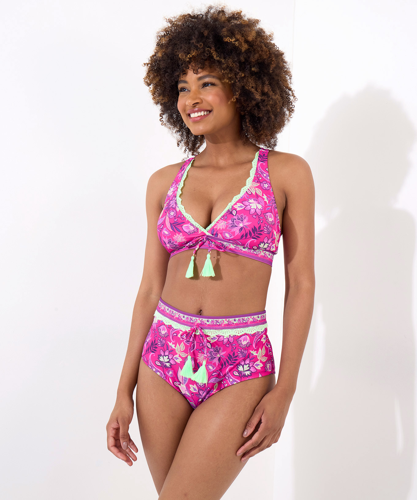 Slip De Bain Froncé À Bordures En Dentelle Néon Tropical BORA BORA, JOE BROWNS