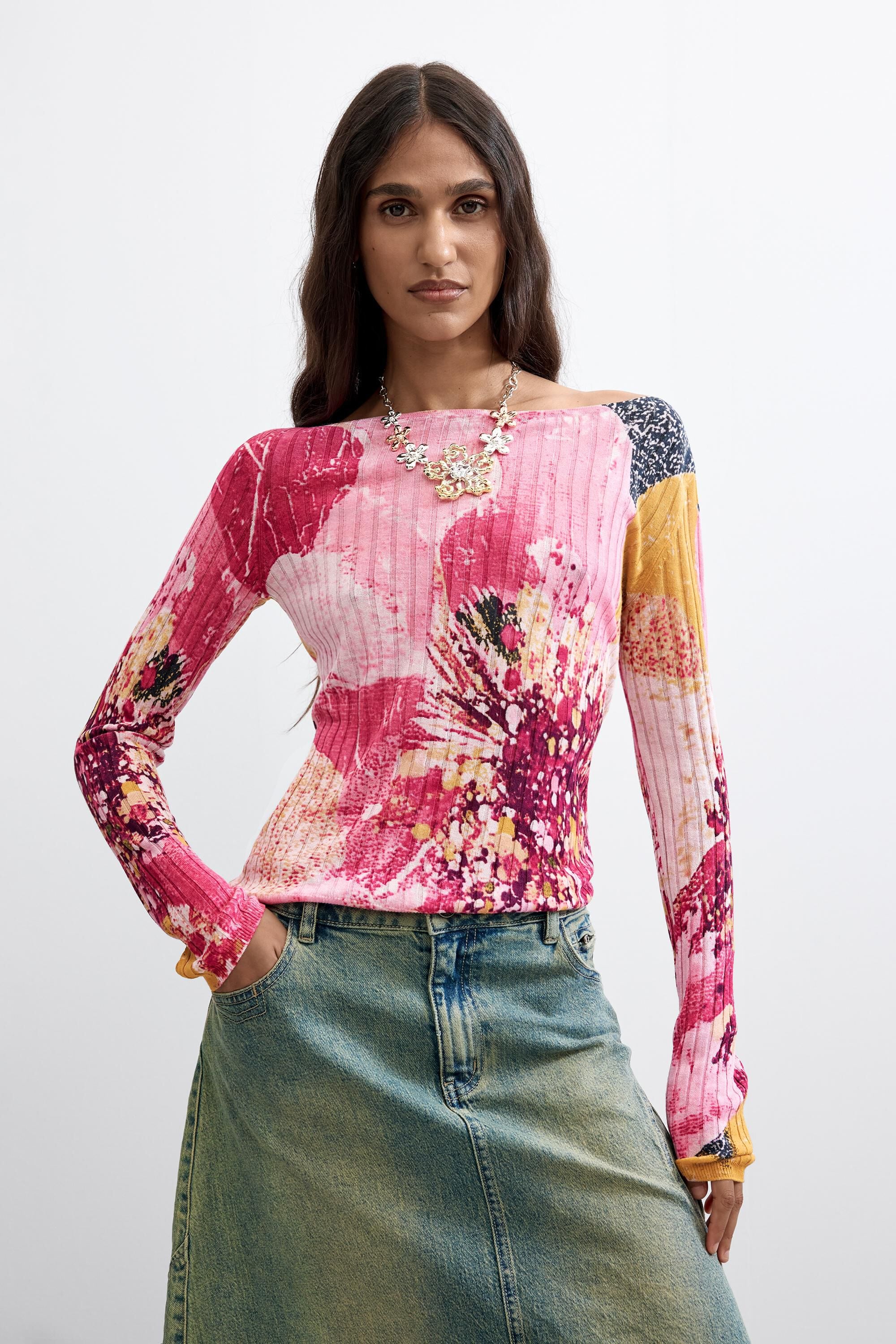 Pull imprimé à fleurs, DESIGUAL