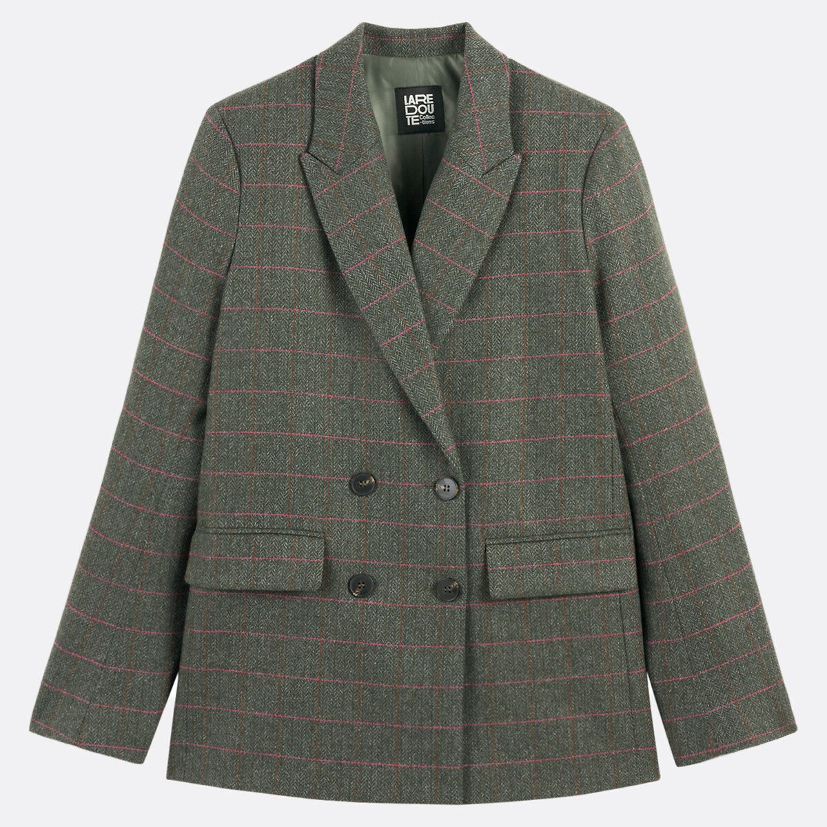 Checked Wool Blend Long Blazer, LA REDOUTE COLLECTIONS