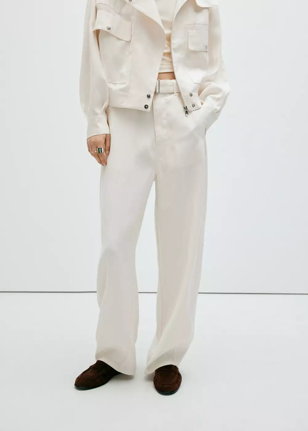 Pantalon droit avec ceinture, MANGO