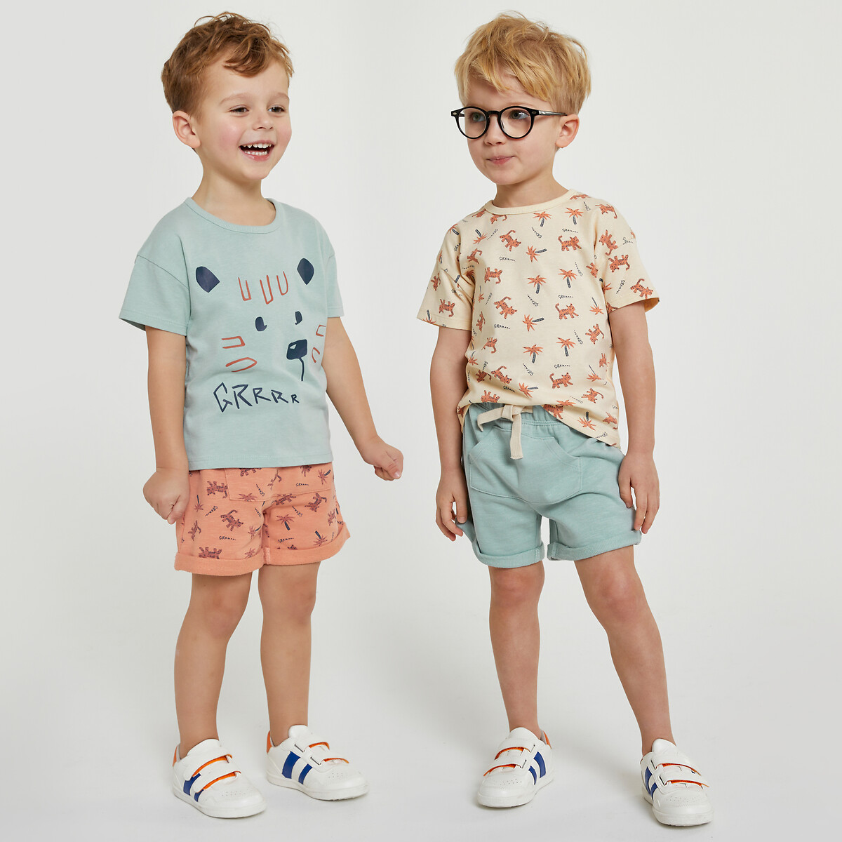 Pack of 2 t-shirts/shorts outfits in cotton, multi-coloured, La Redoute ...