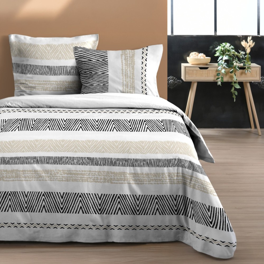Housse de couette 260x240 finition rabat + 2 taies coton 57 fils, DECORATIE