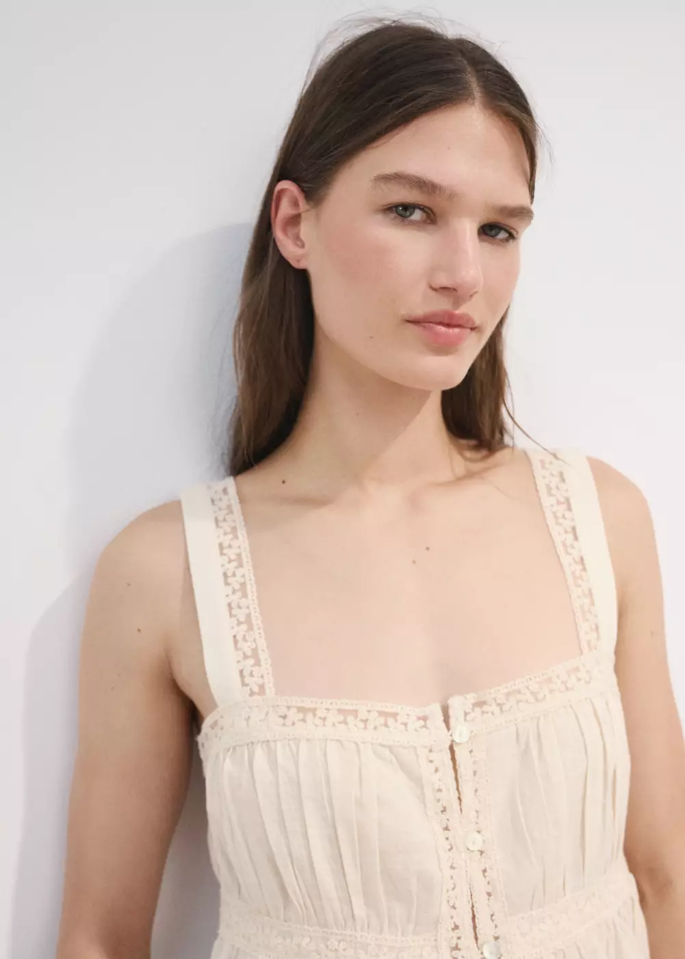 Top en coton et dentelle, MANGO