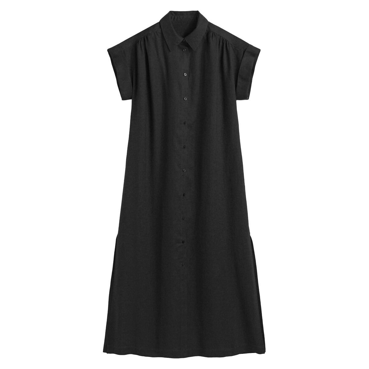 knee length dresses for ladies Puff linen Dress Summer Casual Midi Women Linen Dresses Pleated Dress –  SimpleLinenLife main image 1