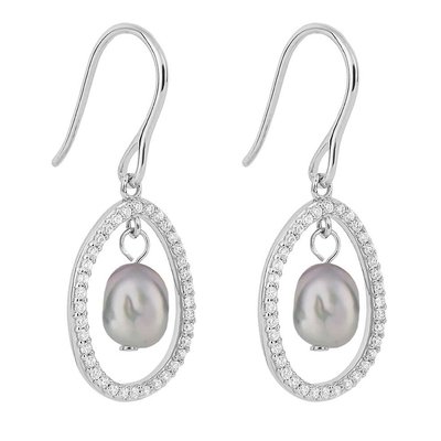 Sterling Silver Cubic Zirconia Floating Pearl Drop Pendant Earrings FIORELLI