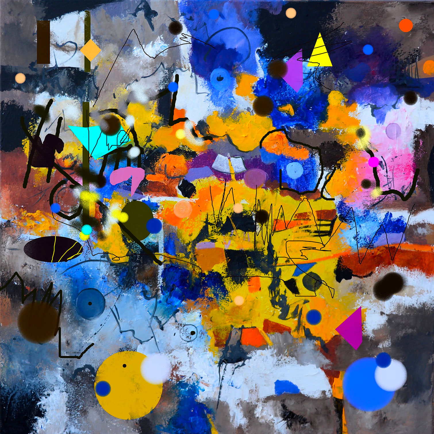 Tableau abstrait circle yellow blue, HEXOA