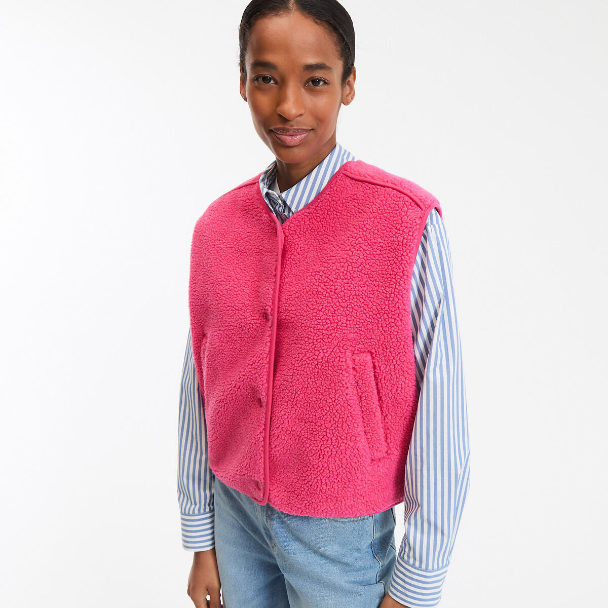 Gilet oversize en sherpa, sans manches