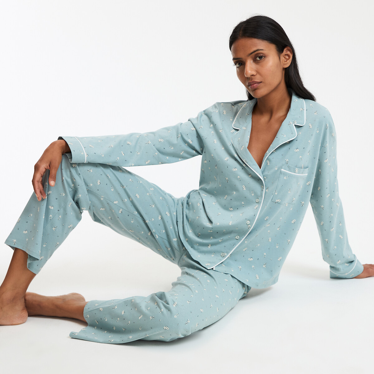 Pyjama imprimé fleuri en jersey de coton