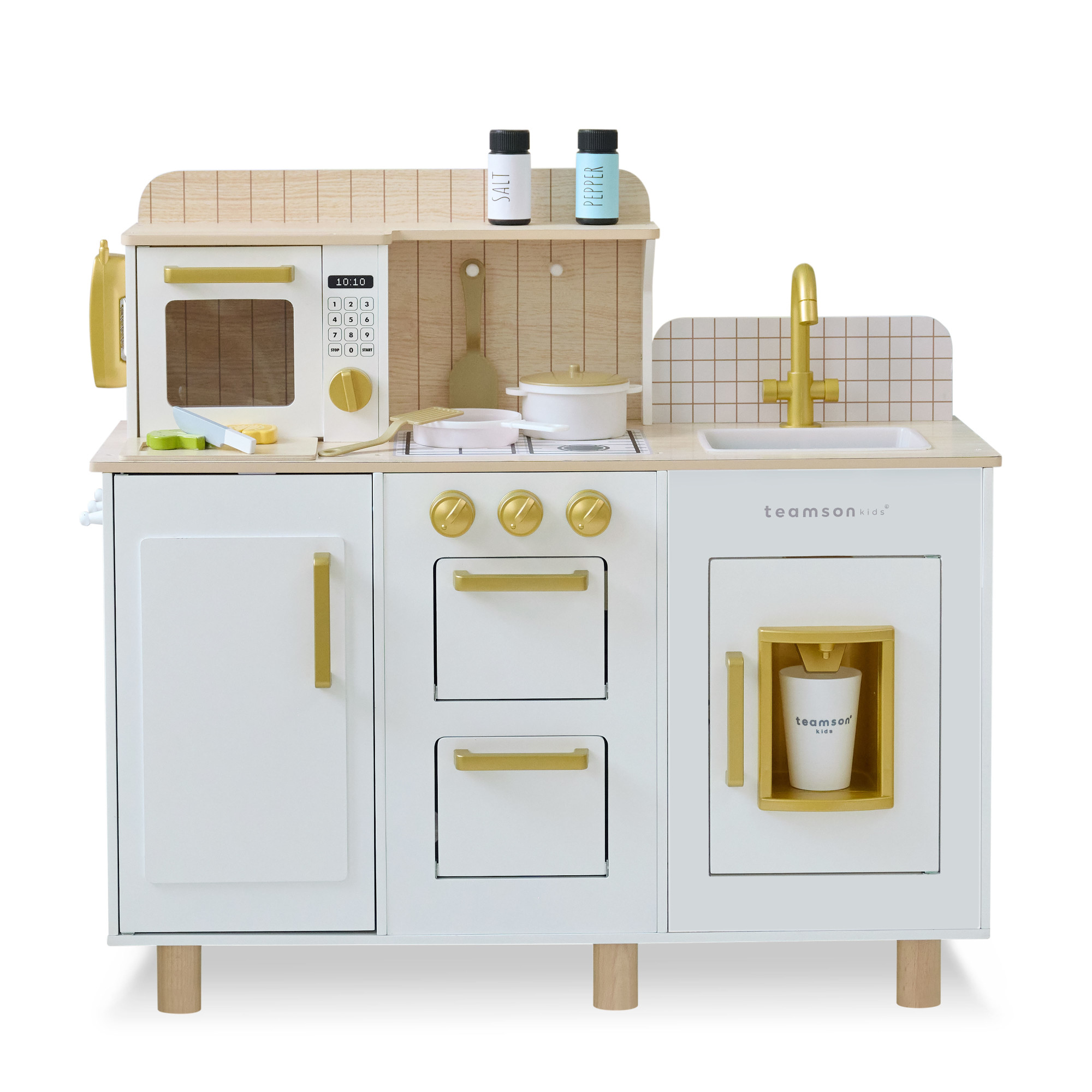 Cuisine jouet bois enfant, 17 accessoires, Bleu, LITTLE CHEF, TEAMSON KIDS