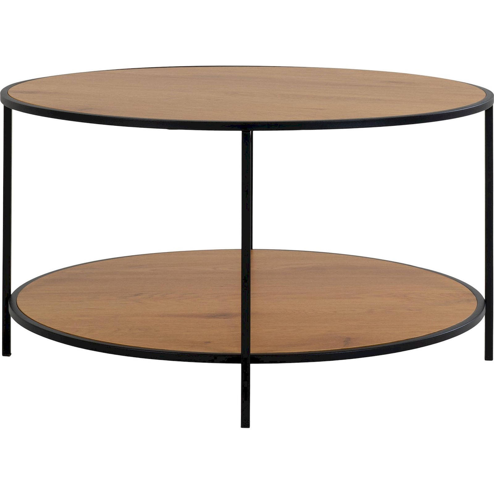 Table basse ronde effet chêne et métal, RECOLLECTION