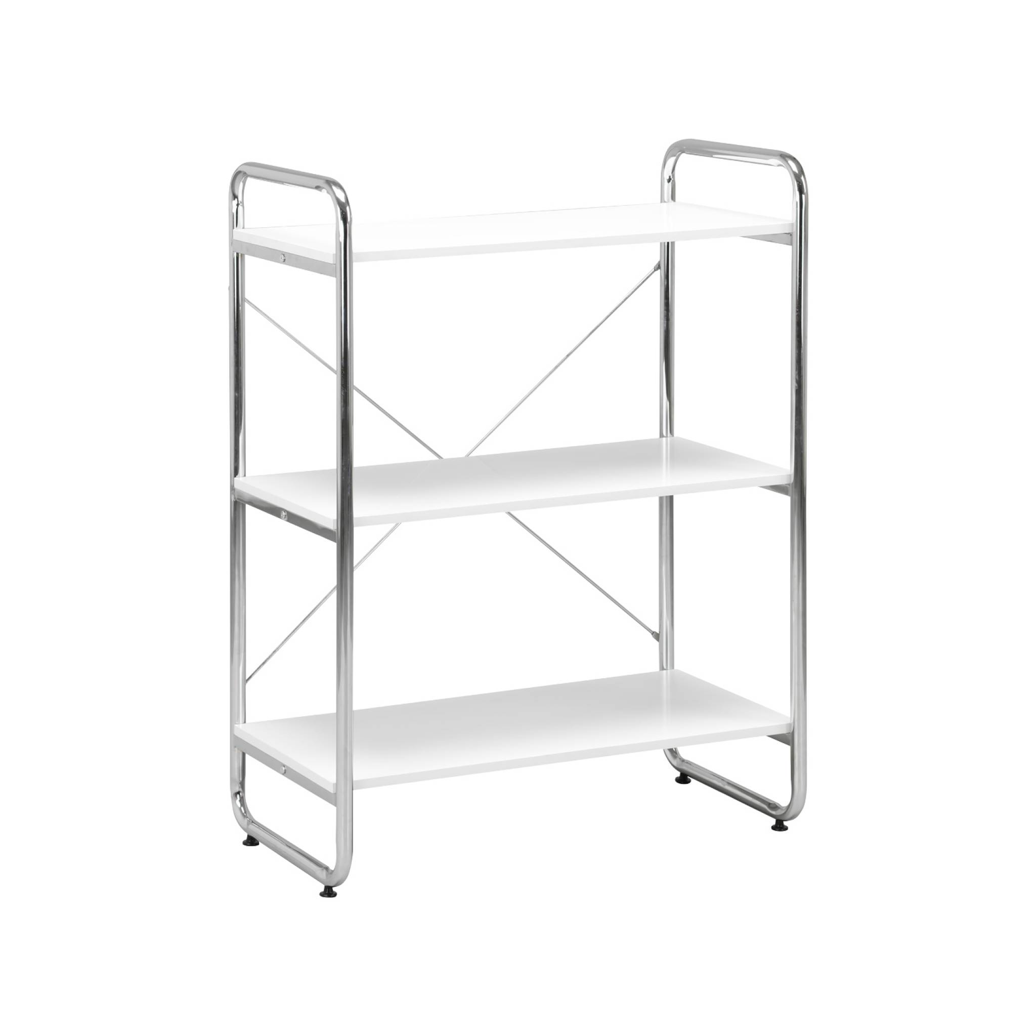 Etagère bibliothèque métal chromé et décor bois 3 niveaux LENNOX, SWEEEK