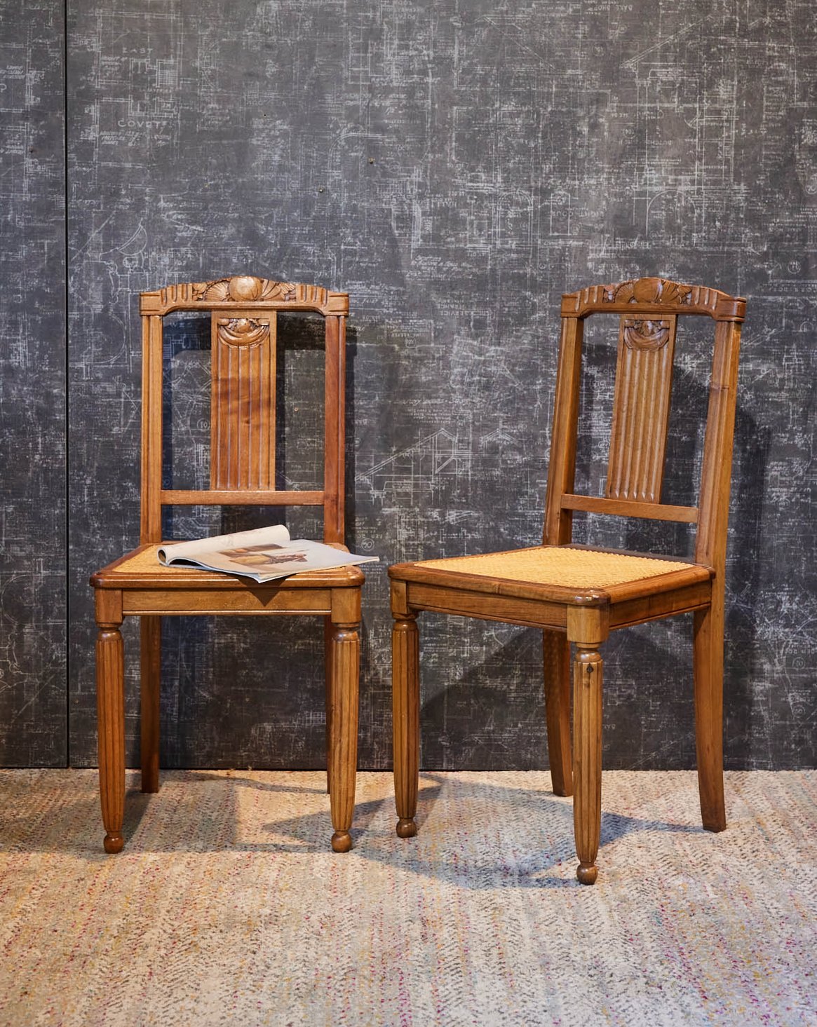 Paire de chaises Art déco en cannage Claude N°1609 - Bon état, DEBONGOUT