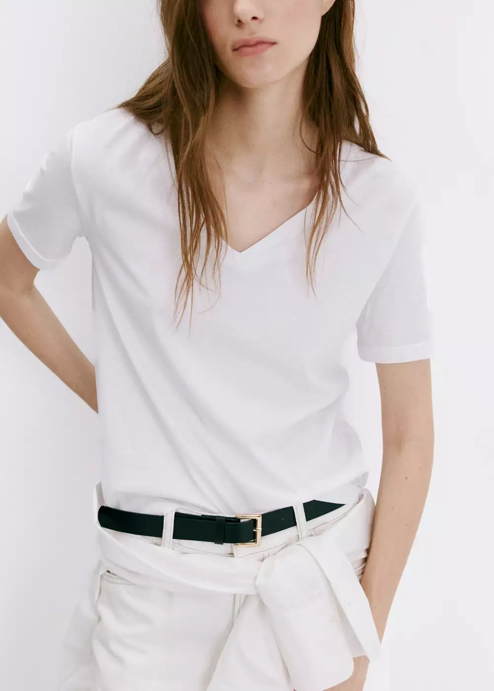 T-shirt coton col en V, MANGO