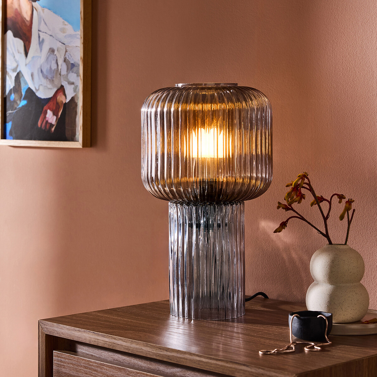 MADE.COM Briz Ribbed Glass Table Lamp, MADE