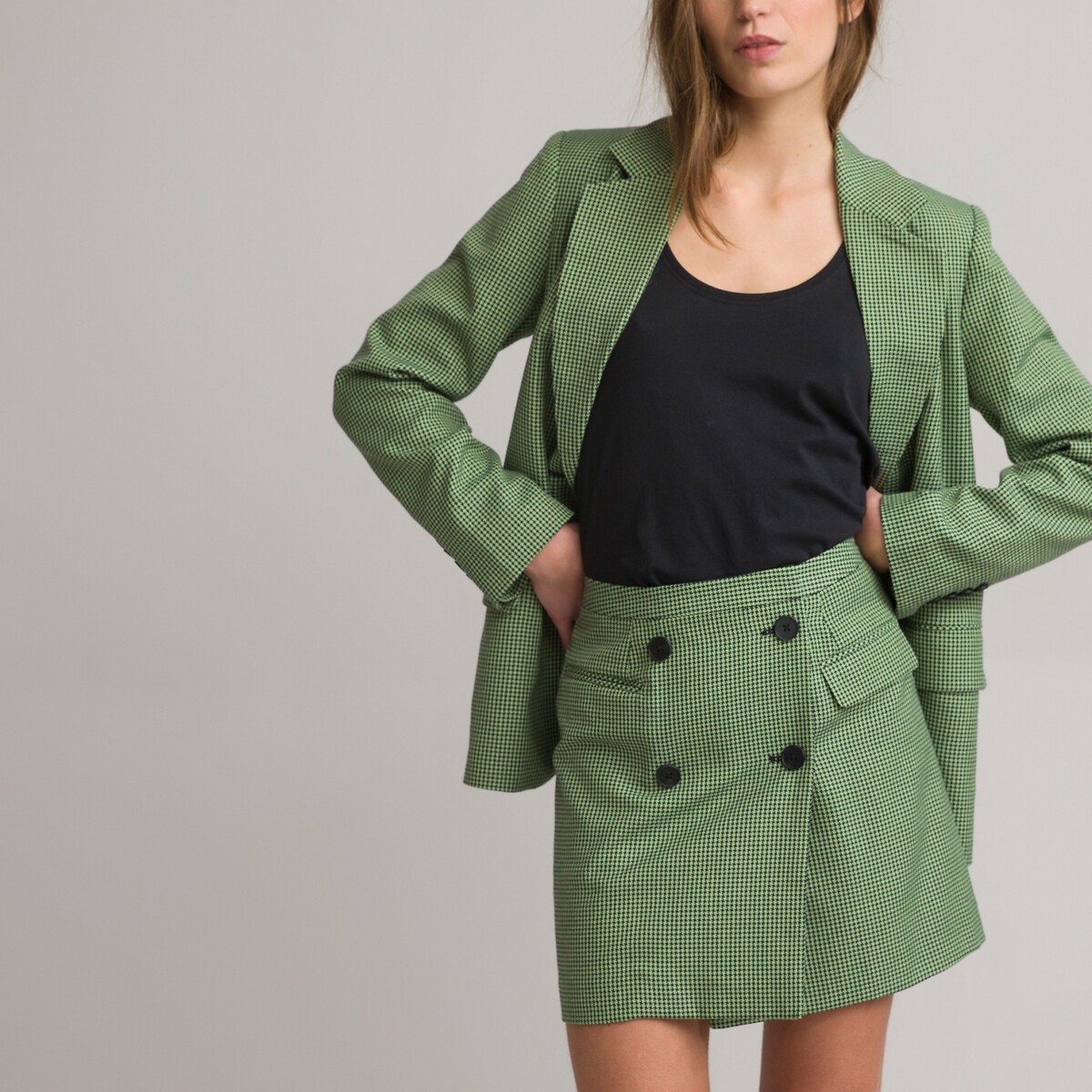 Checked wrapover mini skirt, green checks, La Redoute Collections | La ...