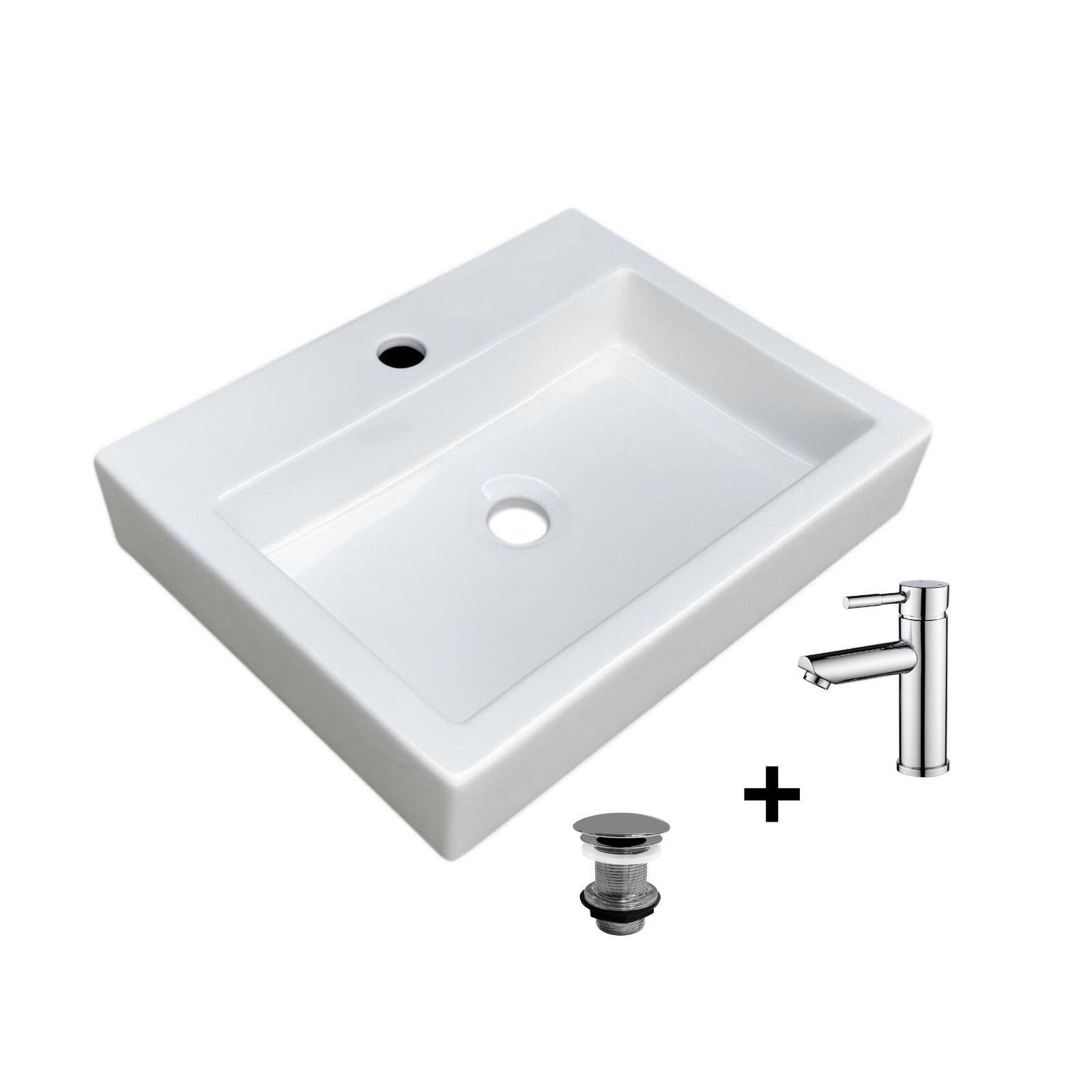 Vasque à poser rectangulaire 48x38cm + robinet + bonde PADI, MOB IN